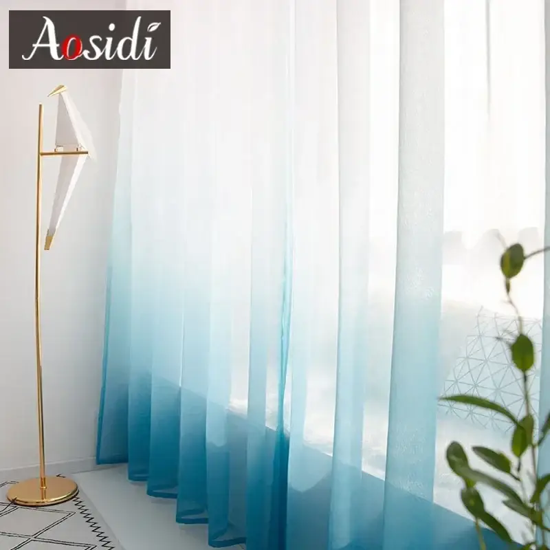 Lightweight modern gradient tulle curtain for living room and bedroom Expédié Aujourd'hui