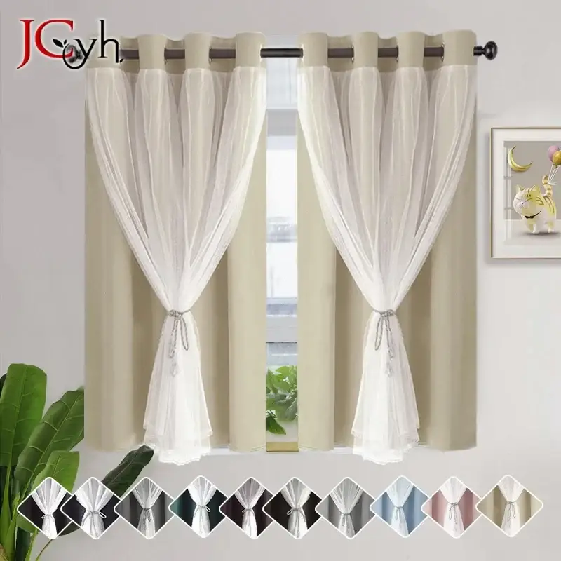 Meilleur Choix Short double layer blackout curtain with modern check pattern