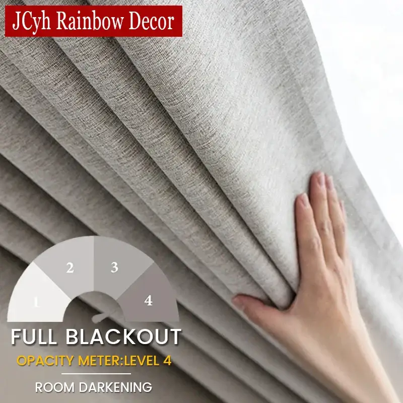 Usine Directe Linen-effect blackout curtain thermal insulating for bedroom or liv...