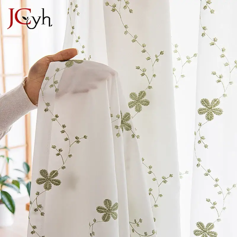 Haute Qualité Floral embroidered sheer curtain rustic style for living room or be...