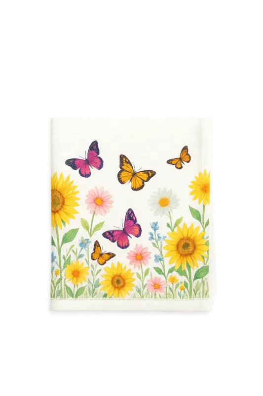 Country style washable tablecloth with sunflowers and butterflies Meilleur Prix