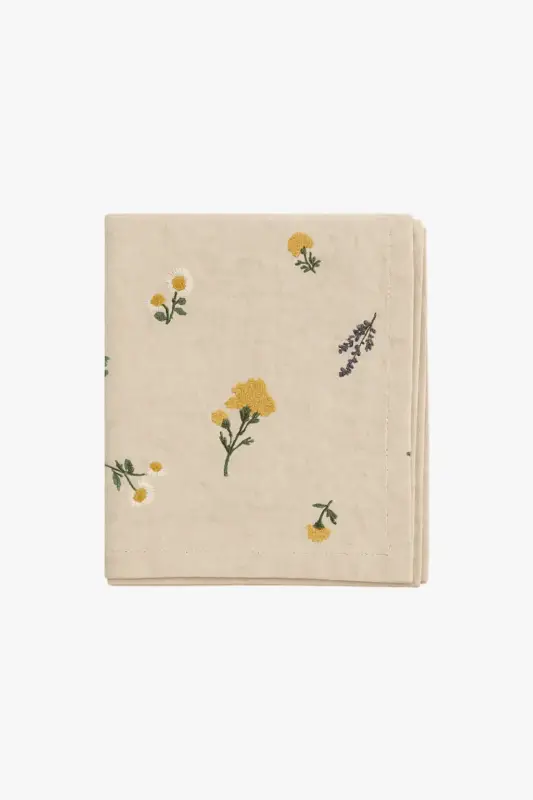Embroidered cotton linen tablecloth with decorative pompons, countr... Produit De Marque