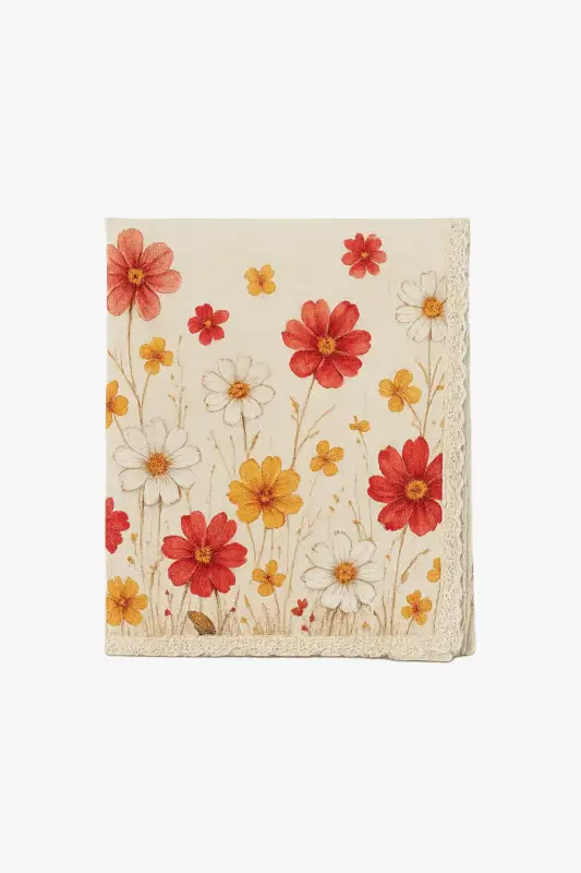 Prix Réduit Pastoral floral polyester tablecloth with scalloped edge, waterproof