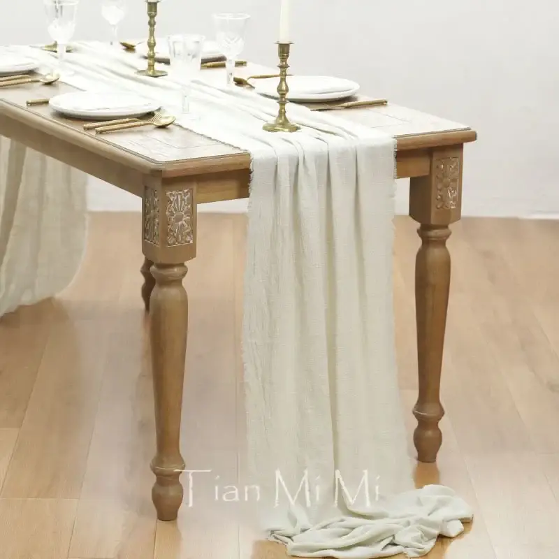 Vintage cotton gauze table runner for weddings and decoration Paiement Sécurisé