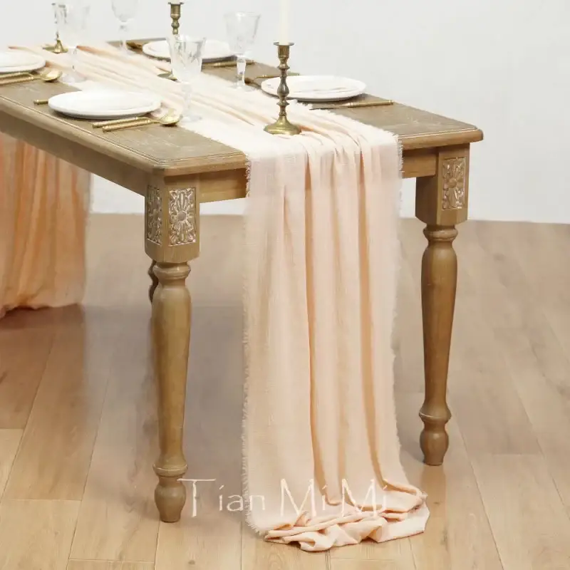 Vintage beige cotton gauze table runner for weddings Paiement Sécurisé