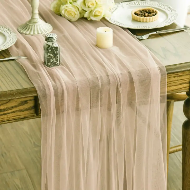 Super Prix White sheer gauze table runner for wedding and birthday decoration