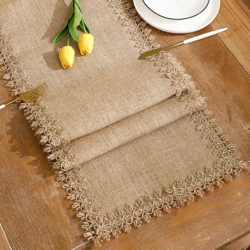 Offre Exclusive Beige jute table runner rustic farmhouse style