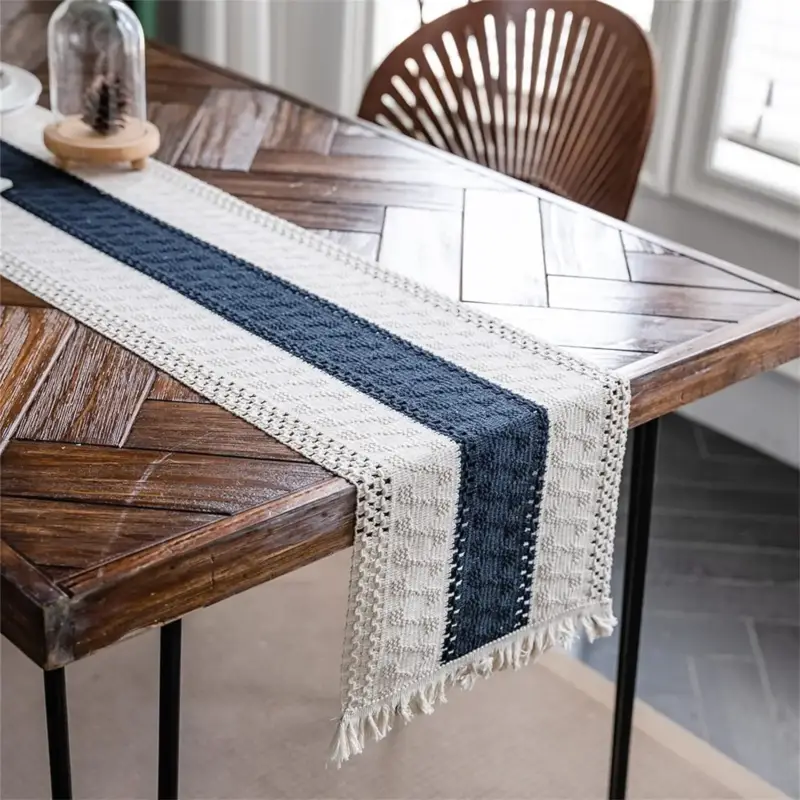 Super Prix Boho cotton linen geometric table runner with tassels