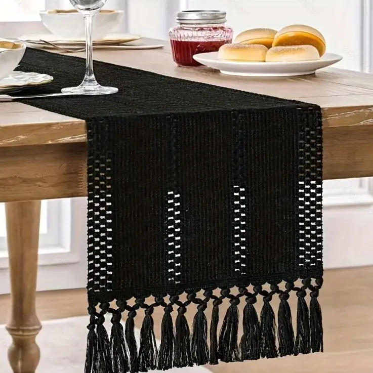 Ivory boho macramé woven table runner for living room Meilleur Prix