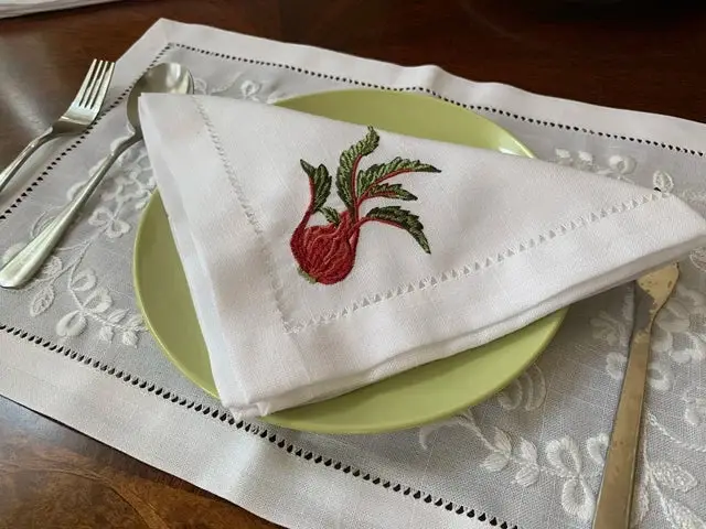 Meilleure Vente Embroidered vegetable table napkin linen cotton country style