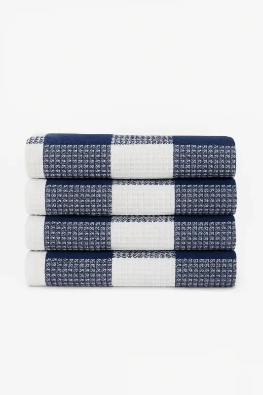 Soft waffle kitchen tea towel with check pattern Prix Réduit
