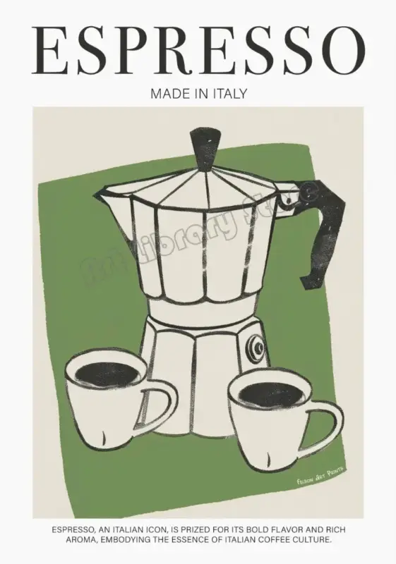 Vintage italian poster mediterranean landscape food and coffee Offre Du Jour