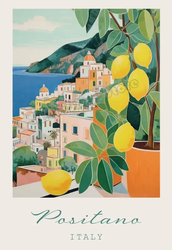 Vintage italian poster landscape food and coffee wall decor Prix Promo