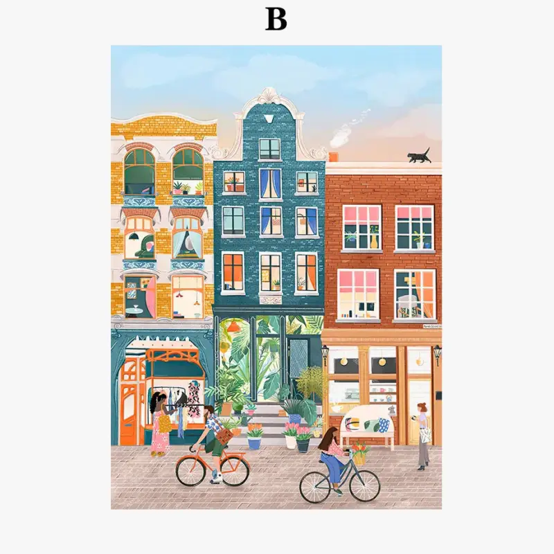 Watercolour coastal city wall art nordic trend poster Prix Cassé