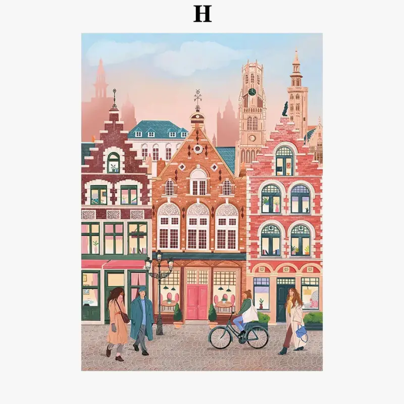 Coastal city watercolour commercial view nordic wall art decor Prix Choc