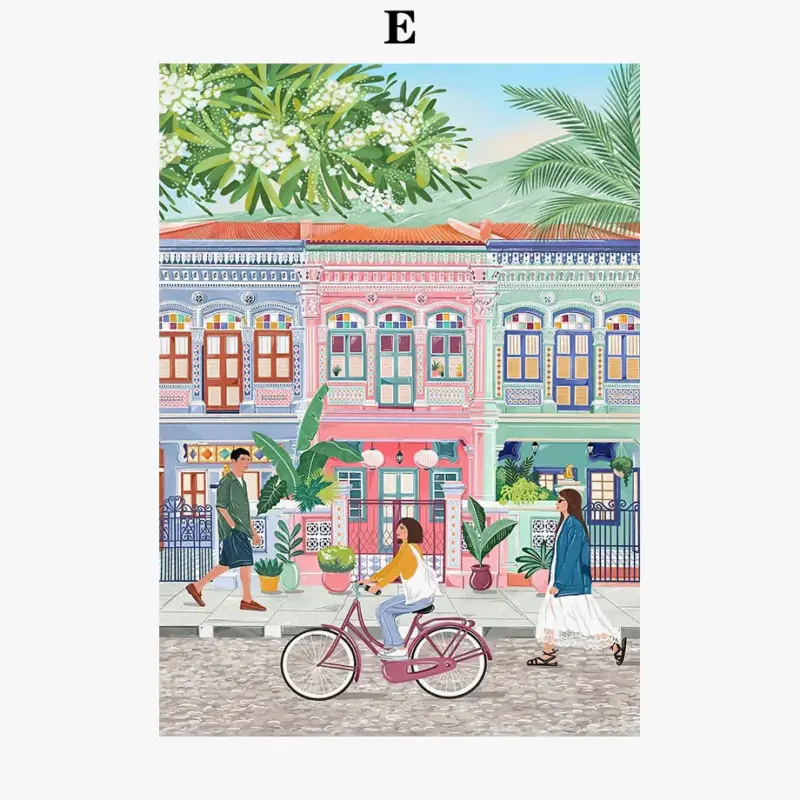 Quantité Limitée Retro coastal city wall art with decorative ship