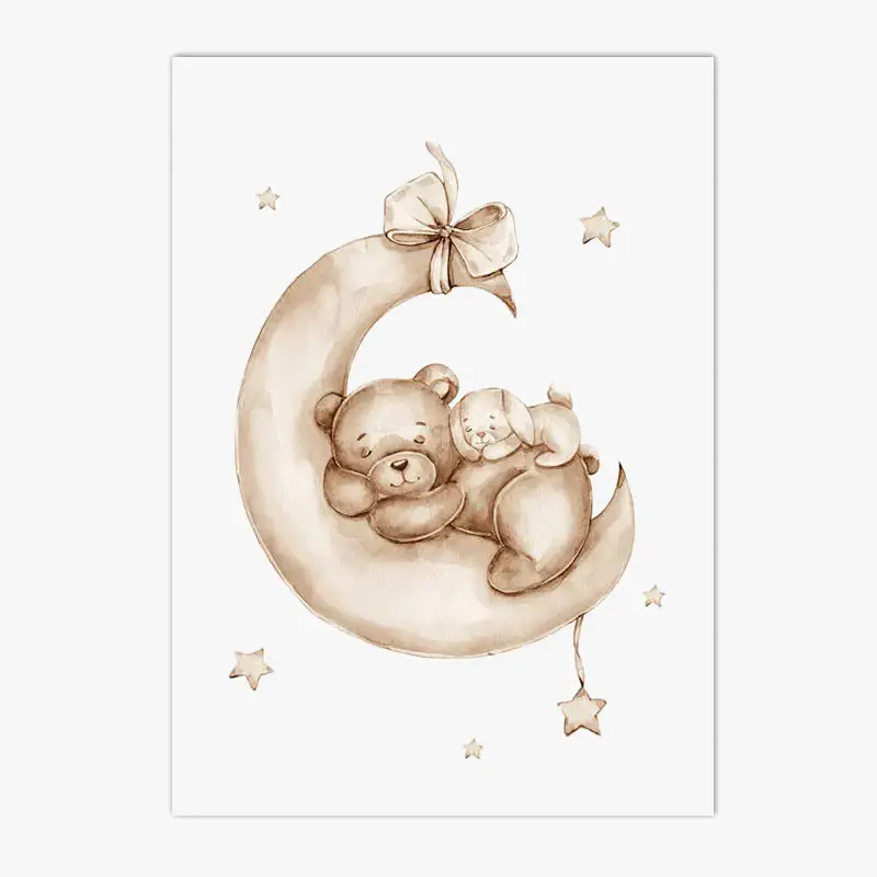 Remise Cloud, moon, rabbit and bear canvas print wall art for children