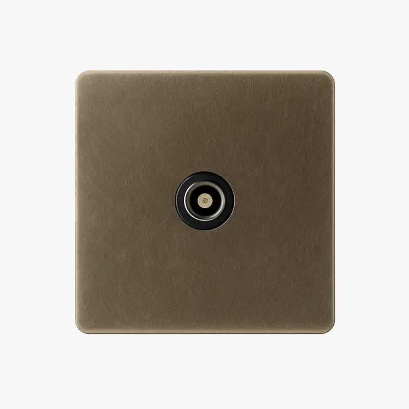 Aged grey steel tv socket with rounded edges Commander Maintenant