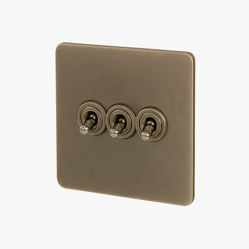 Triple 3-way switch in aged grey steel with rounded edges Top Vente