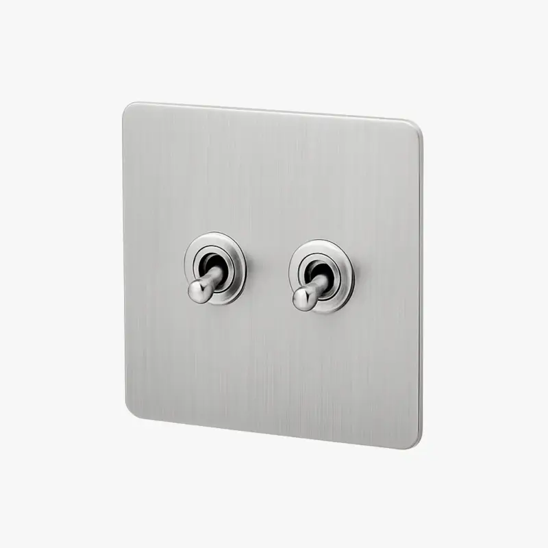 Bon Marché Double 2-way switch in brushed light grey steel with rounded edges