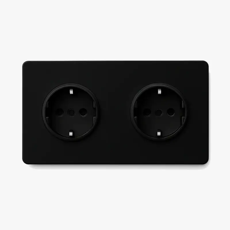 Soldes Double electric socket (europe) in matt black steel with rounded edges