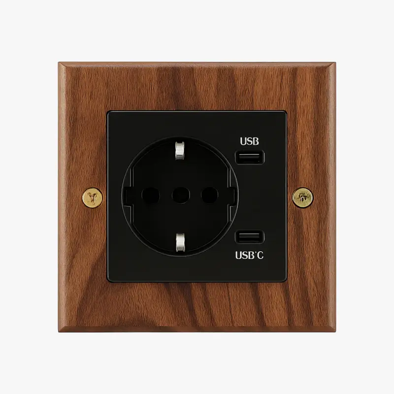 Electric socket with dual usb and usb type c (europe) in wood and g... Nouvel Arrivage