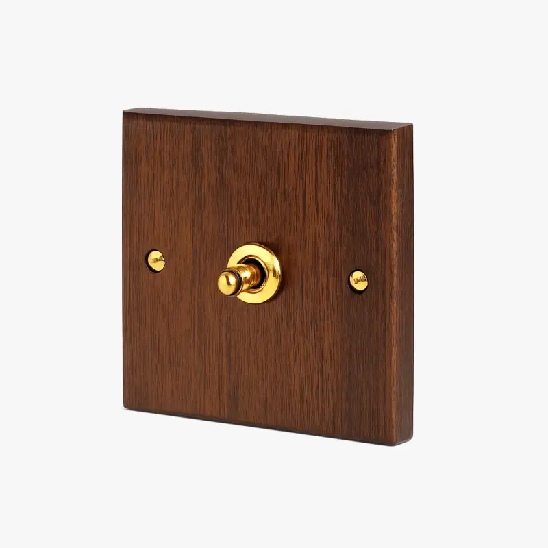 Single gang wooden switch with gold details and screws Haute Qualité