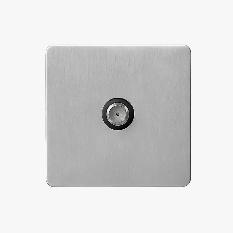 Light grey brushed steel tv socket with rounded edges Paiement Sécurisé