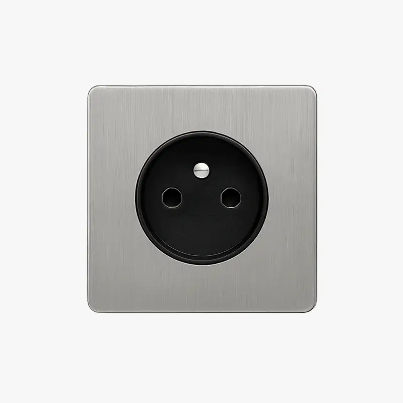 Bon Plan Light grey brushed steel electrical socket with rounded edges