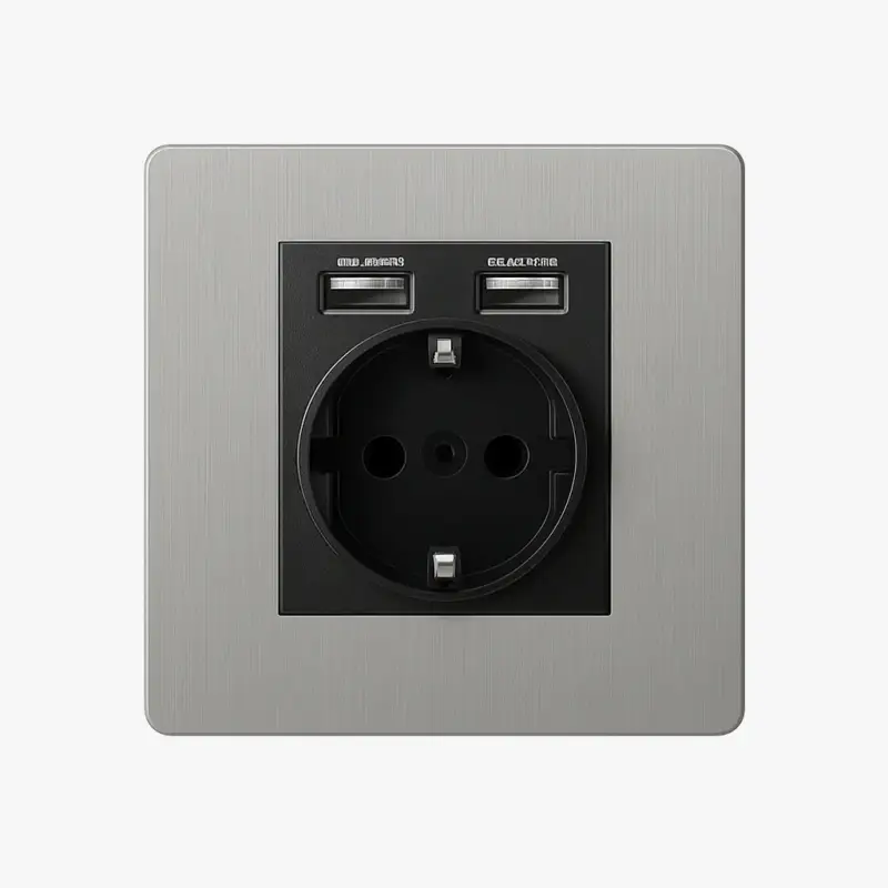 Prix Choc Light grey brushed steel electrical outlet with double usb (europe)…