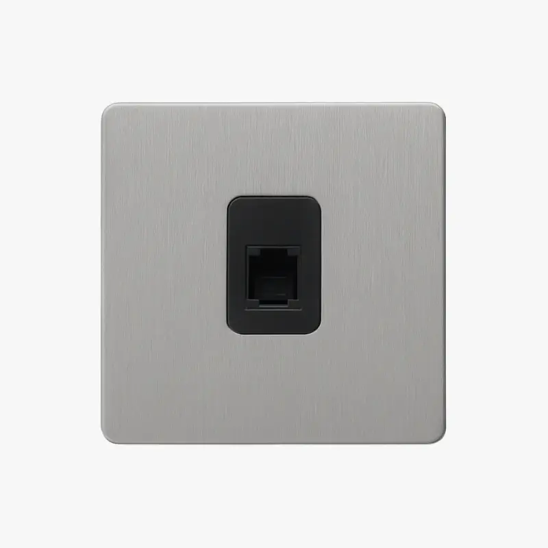 Produit De Marque Brushed light grey steel rj45 socket with rounded edges