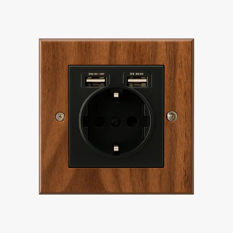 European power socket and dual usb in wood with gold screws Paiement Sécurisé