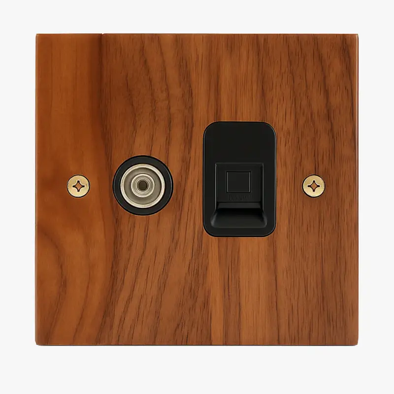 Top Vente Wooden tv and rj45 socket with gold screws