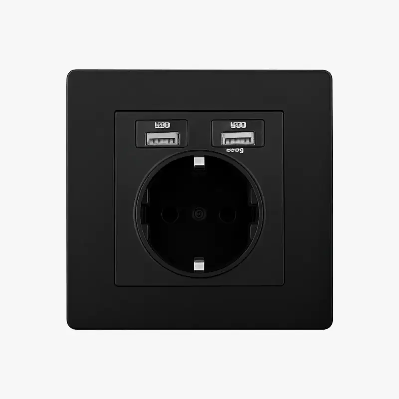 Black matt steel electric socket with double usb (europe) rounded e... Remise
