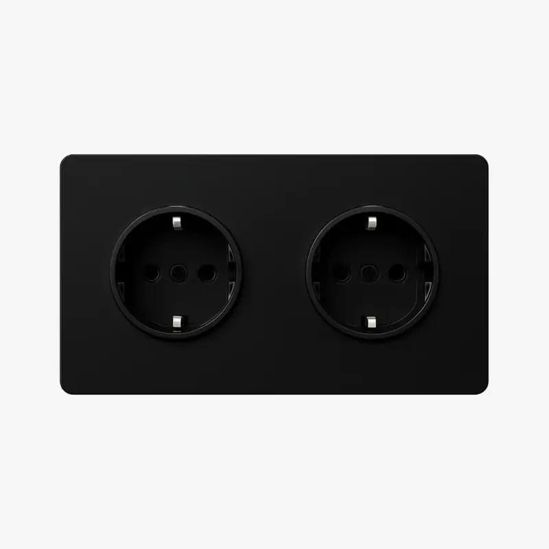 Solde Double electrical socket (european) in matt black steel with rounde…