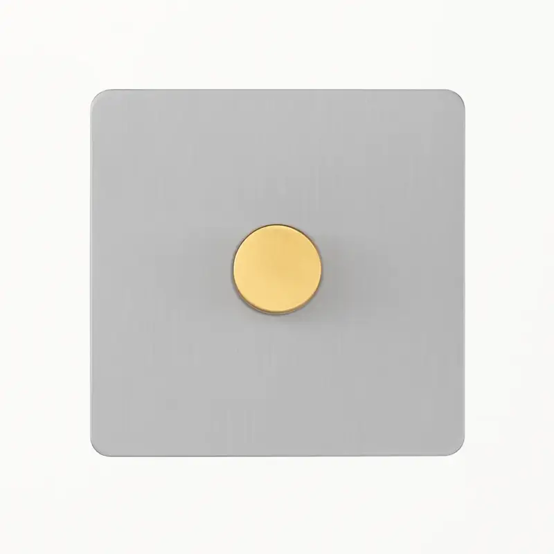 Brushed light grey and gold steel dimmer with rounded edges Satisfait Ou Remboursé