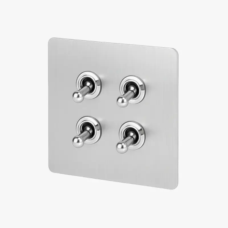 Authentique Quadruple 4-way switch in light grey brushed steel with rounded edges