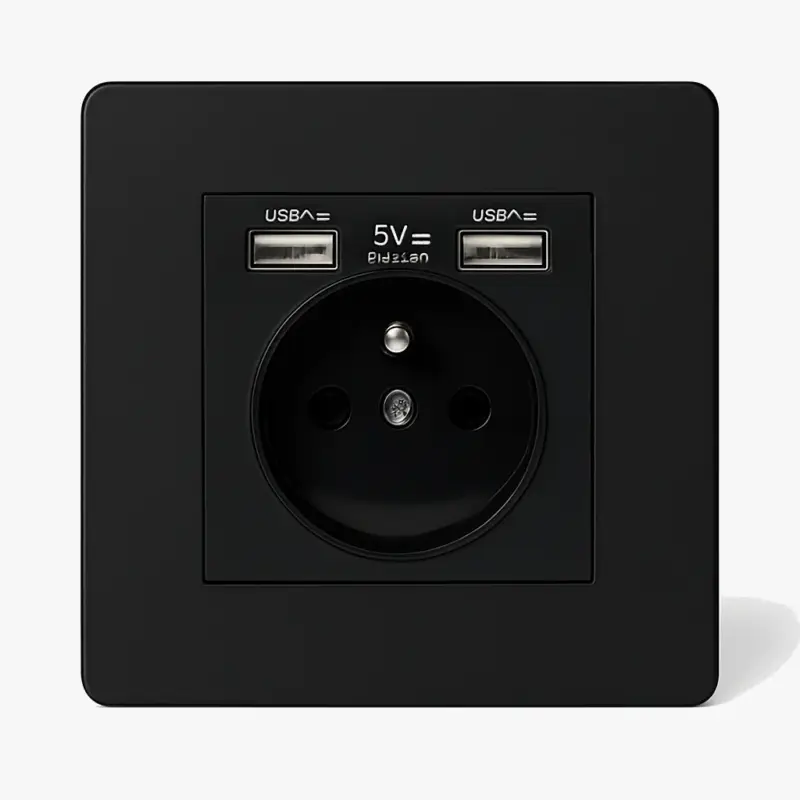 Black matt steel double usb power socket with rounded edges Soldes