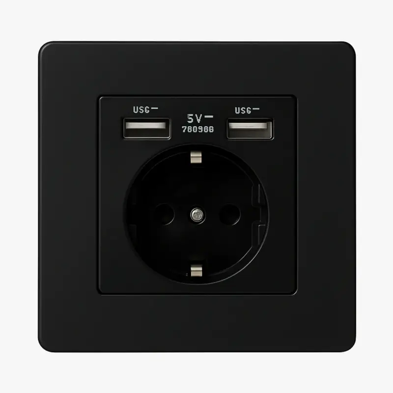 Top Vente Black matt steel electrical socket and double usb (europe) with rou...