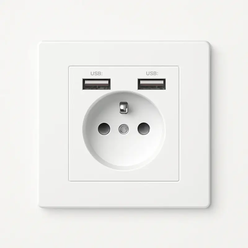 Quantité Limitée White matte steel power socket and double usb with rounded edges