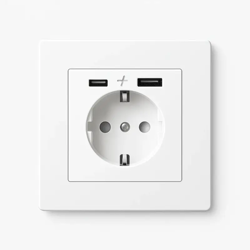 Matte white steel power socket with double usb and usb type c (euro... Réduction