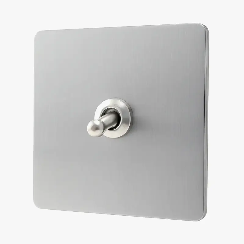 Paiement Sécurisé Single one-way switch in brushed light grey steel with rounded edges