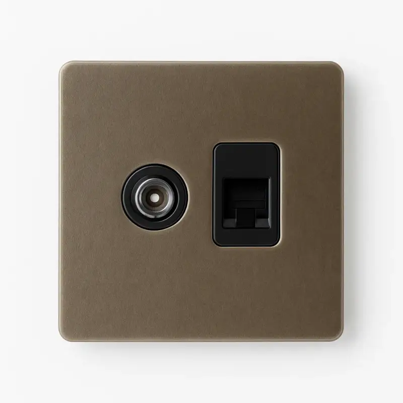 Satisfait Ou Remboursé Tv and rj45 socket in aged bronze steel with rounded edges