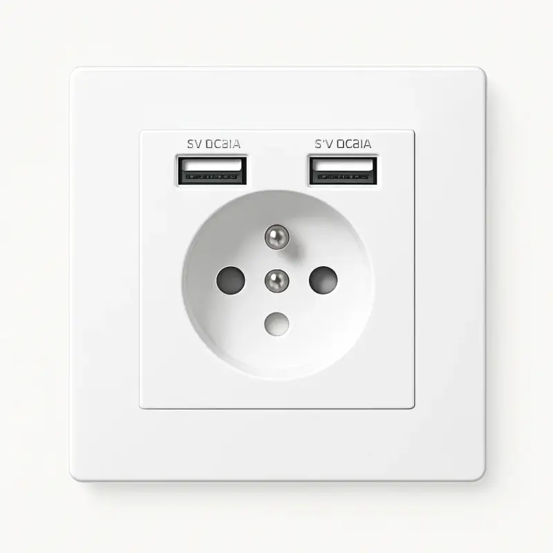 Prix Promo White matt steel power socket with double usb and rounded edges