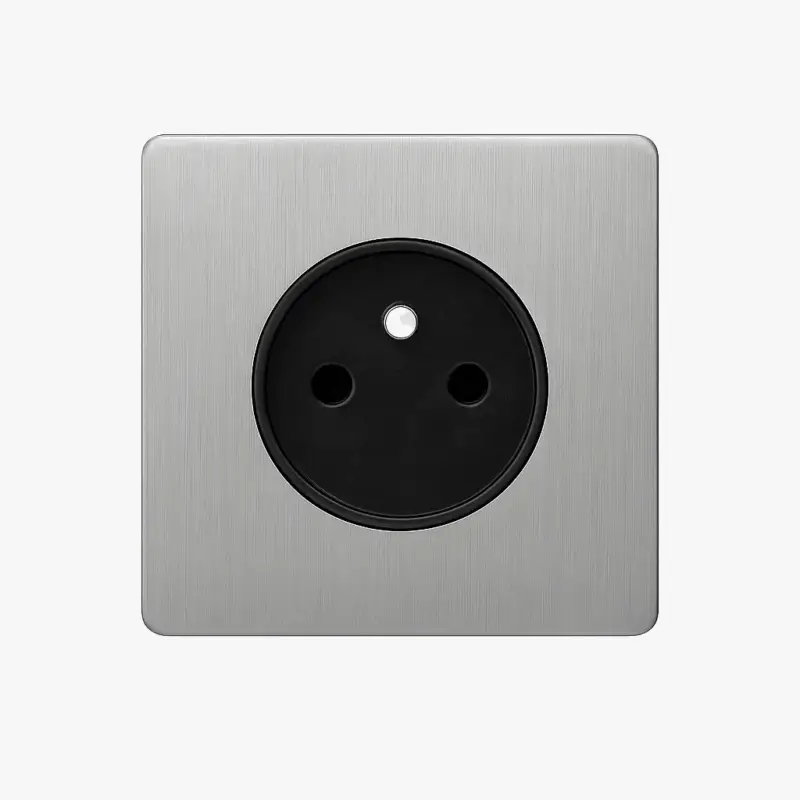 Super Prix Brushed light grey steel electrical socket with rounded edges