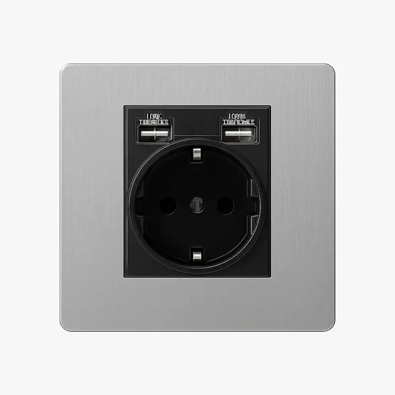 Light grey brushed steel electrical socket with dual usb (europe) r... Acheter En Ligne