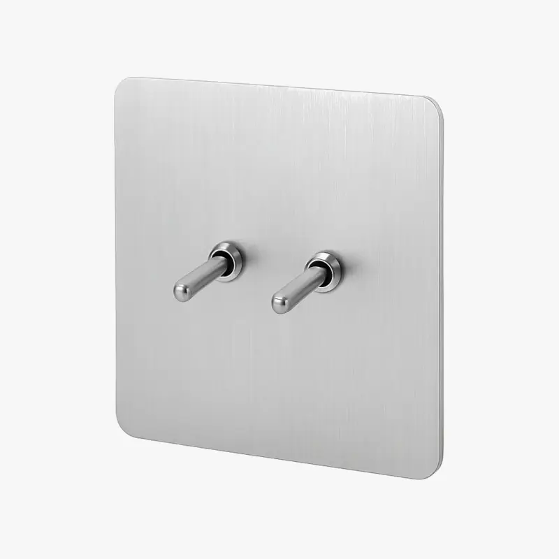 Pas Cher Double 2-way switch in brushed light grey steel with rounded edges