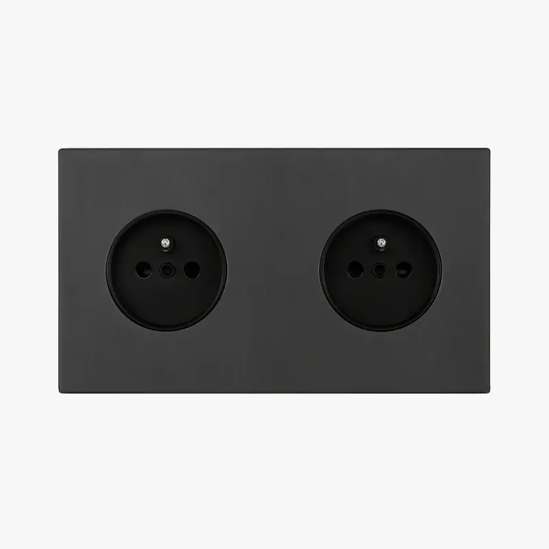 Populaire Double electrical socket in brushed dark grey steel