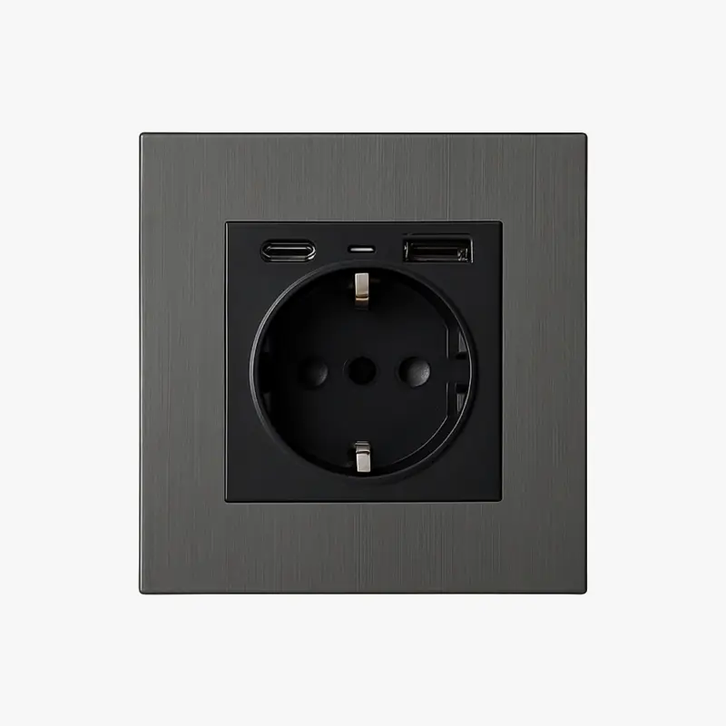 Quantité Limitée European power socket with double usb and usb type-c in brushed dar...