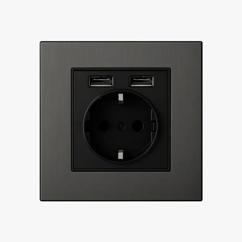 Super Prix Dark grey brushed steel electrical socket and double usb (europe)